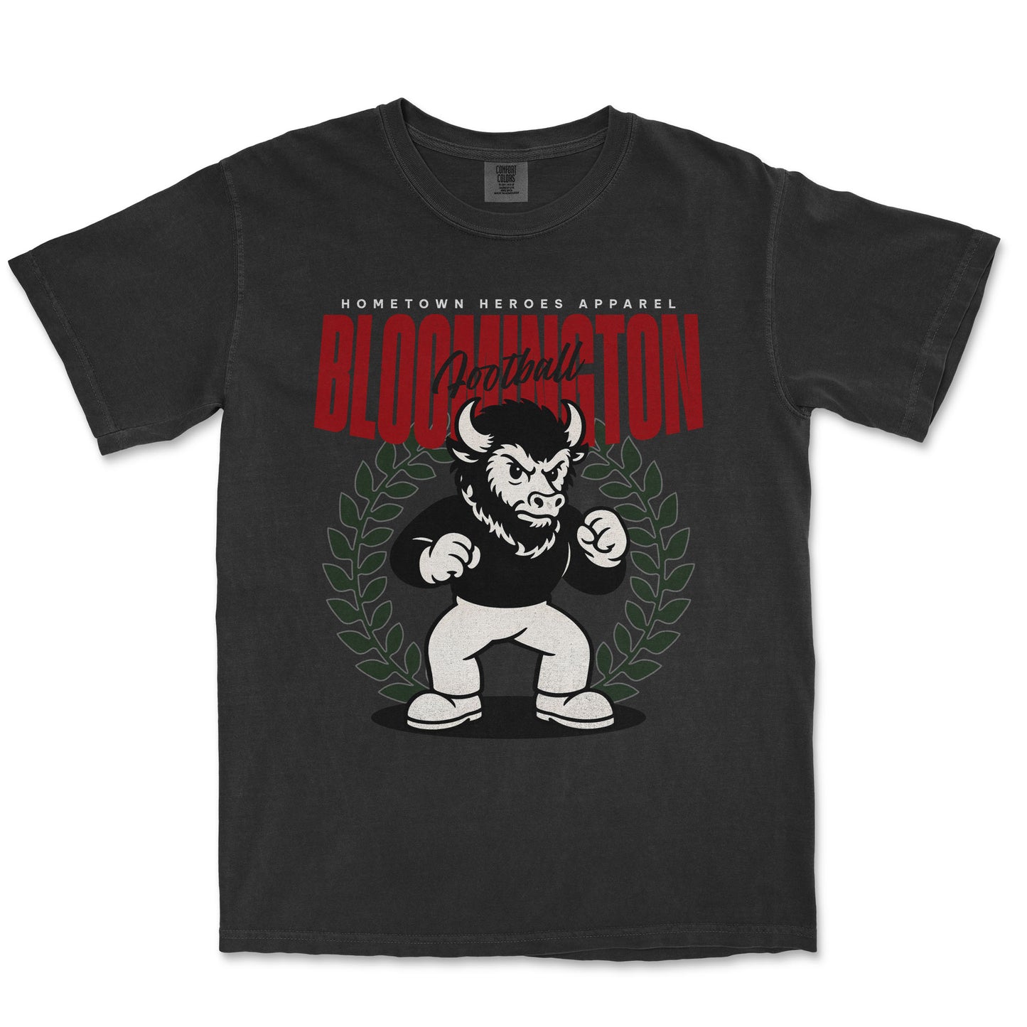 Black t-shirt with a graphic of a bull and text on a white background