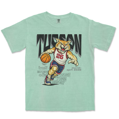 Light green t-shirt with a tiger graphic and text on a white background