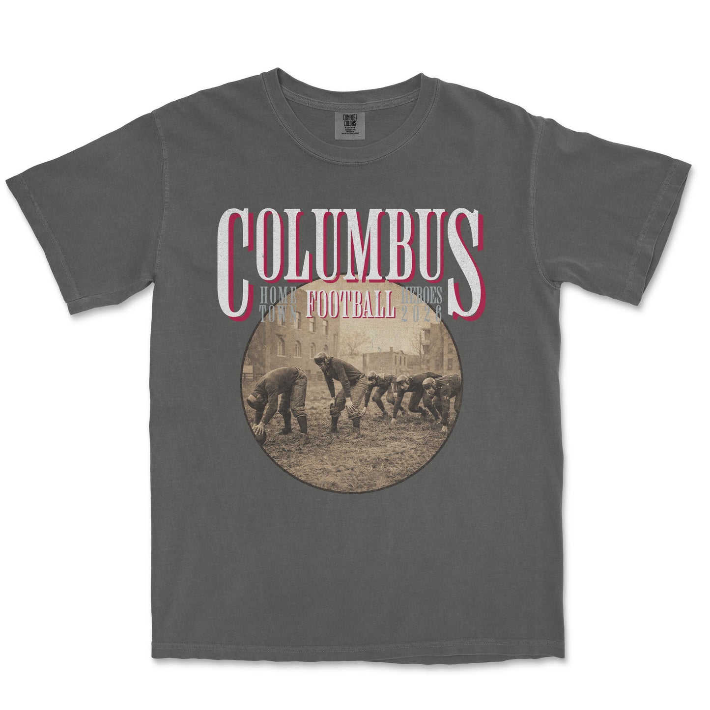 Gray t-shirt with 'Columbus' and football graphic on a white background