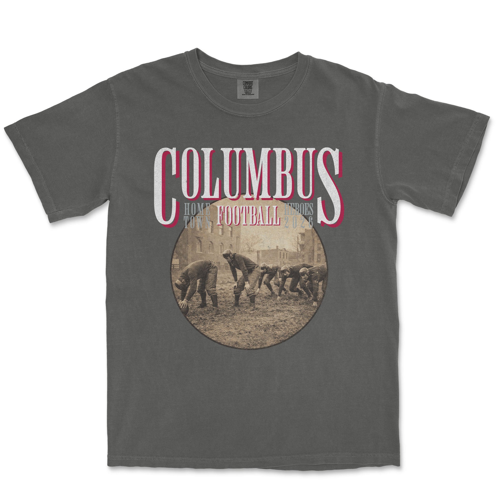 Gray t-shirt with 'Columbus' and football graphic on a white background