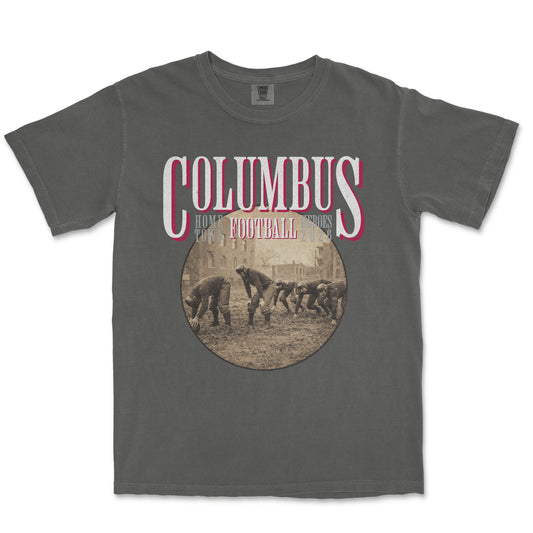 Gray t-shirt with 'Columbus' and football graphic on a white background