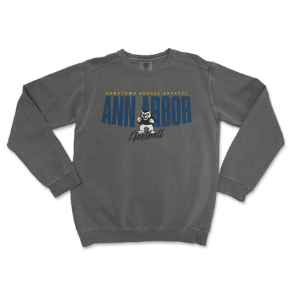 Gray sweatshirt with 'Ann Arbor Football' text and logo on a white background