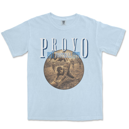 Light blue t-shirt with 'Provo' and vintage graphic on a white background