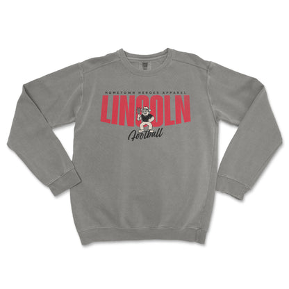 Gray sweatshirt with 'LINCOLN Football' text and graphic on a white background