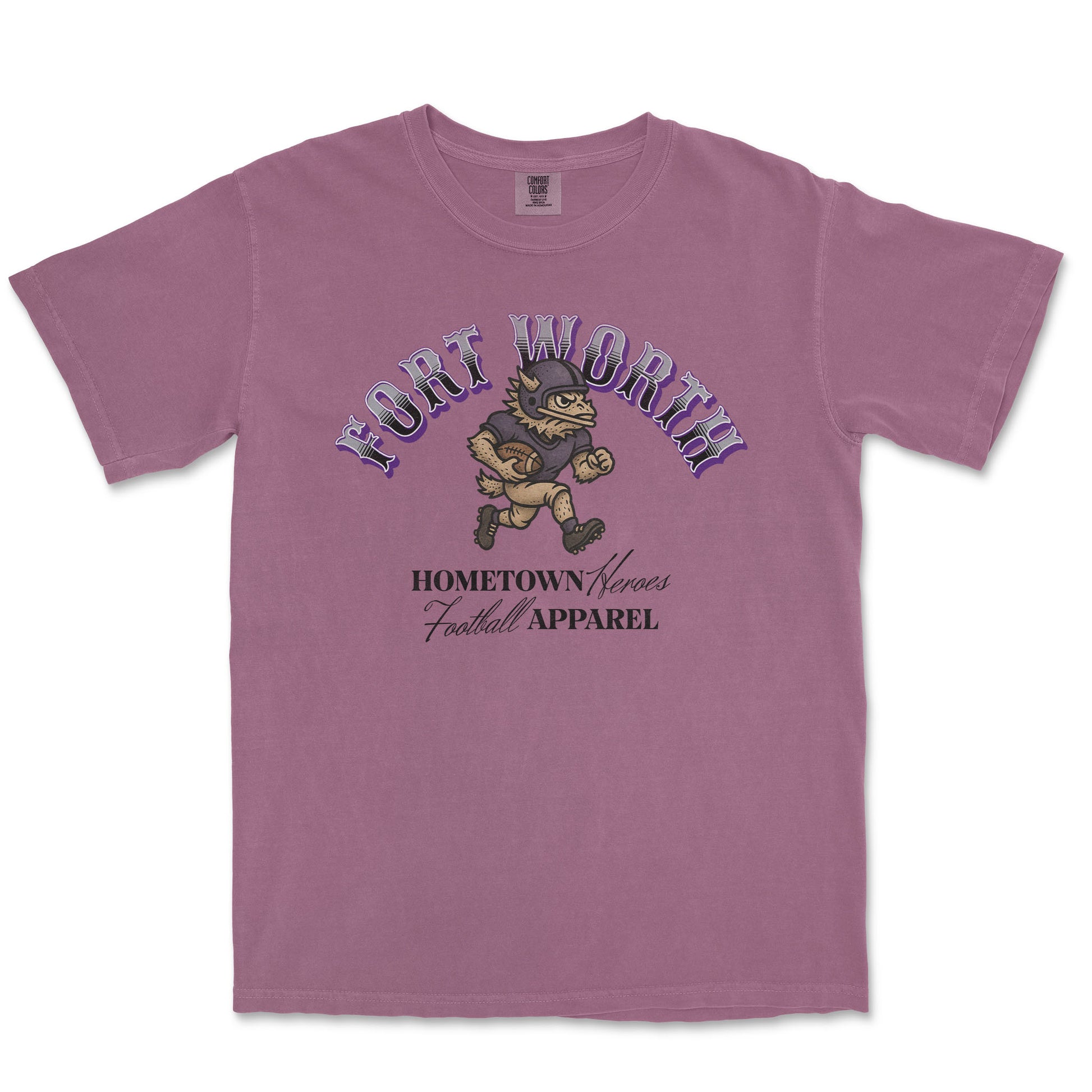 Pink t-shirt with 'Fort Worth' and football-themed graphic on a white background