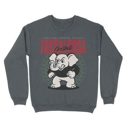 Gray sweatshirt with an elephant graphic and text on a white background