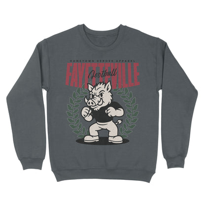 Gray sweatshirt with a graphic of a ram and text on a white background