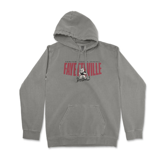 Gray hoodie with a graphic design on a white background