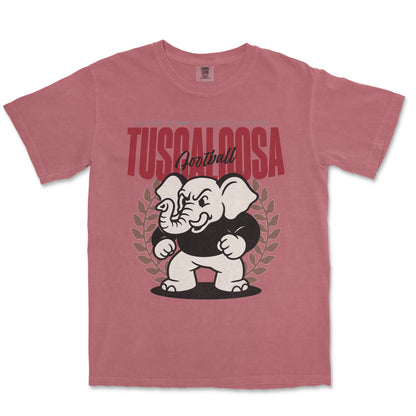 Red t-shirt with an elephant graphic and 'Tuscaloosa' text on a white background