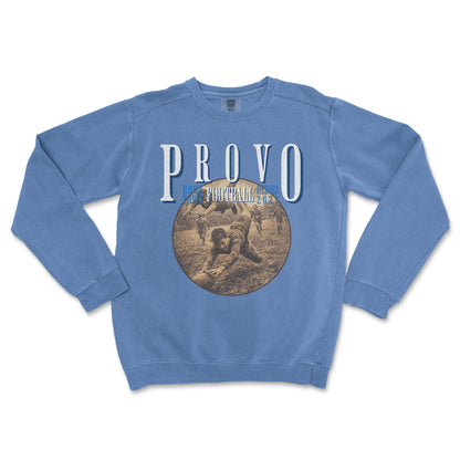 Blue sweatshirt with 'PROVO' and football graphic on a white background