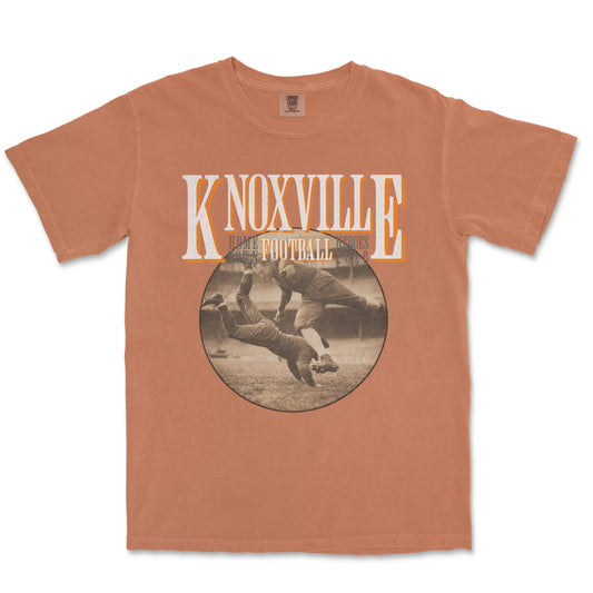 T-shirt with 'Knoxville Football' graphic on a white background